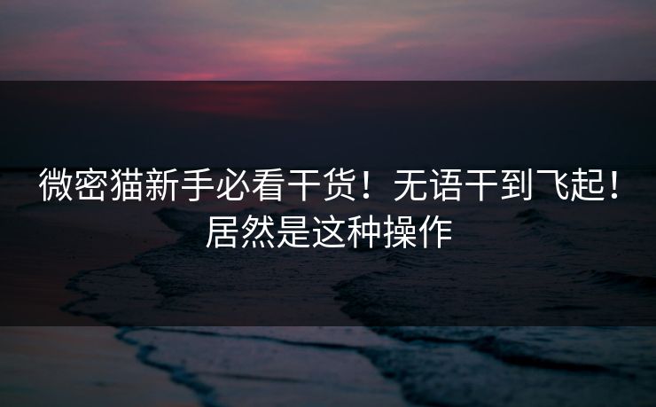 微密猫新手必看干货！无语干到飞起！居然是这种操作
