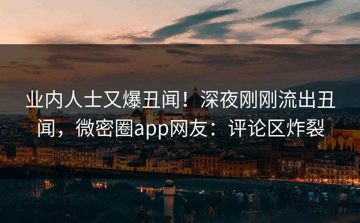 业内人士又爆丑闻！深夜刚刚流出丑闻，微密圈app网友：评论区炸裂