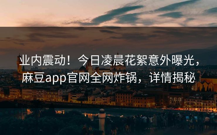业内震动！今日凌晨花絮意外曝光，麻豆app官网全网炸锅，详情揭秘