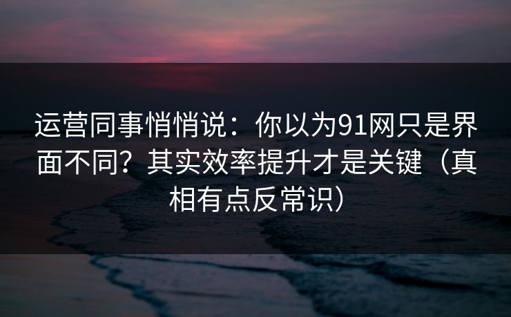 运营同事悄悄说：你以为91网只是界面不同？其实效率提升才是关键（真相有点反常识）
